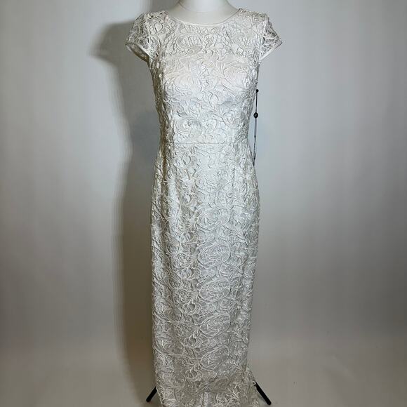 NWD Adrianna Papell Ivory Lace Cap Sleeve Evening Gown Wedding Bridal Womens 6 - Picture 1 of 16